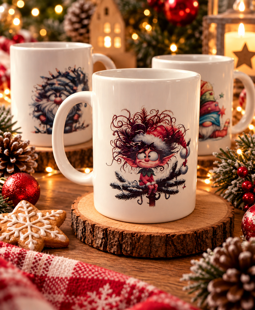 Mug de Noël personnalisable – Gnomes et motifs festifs